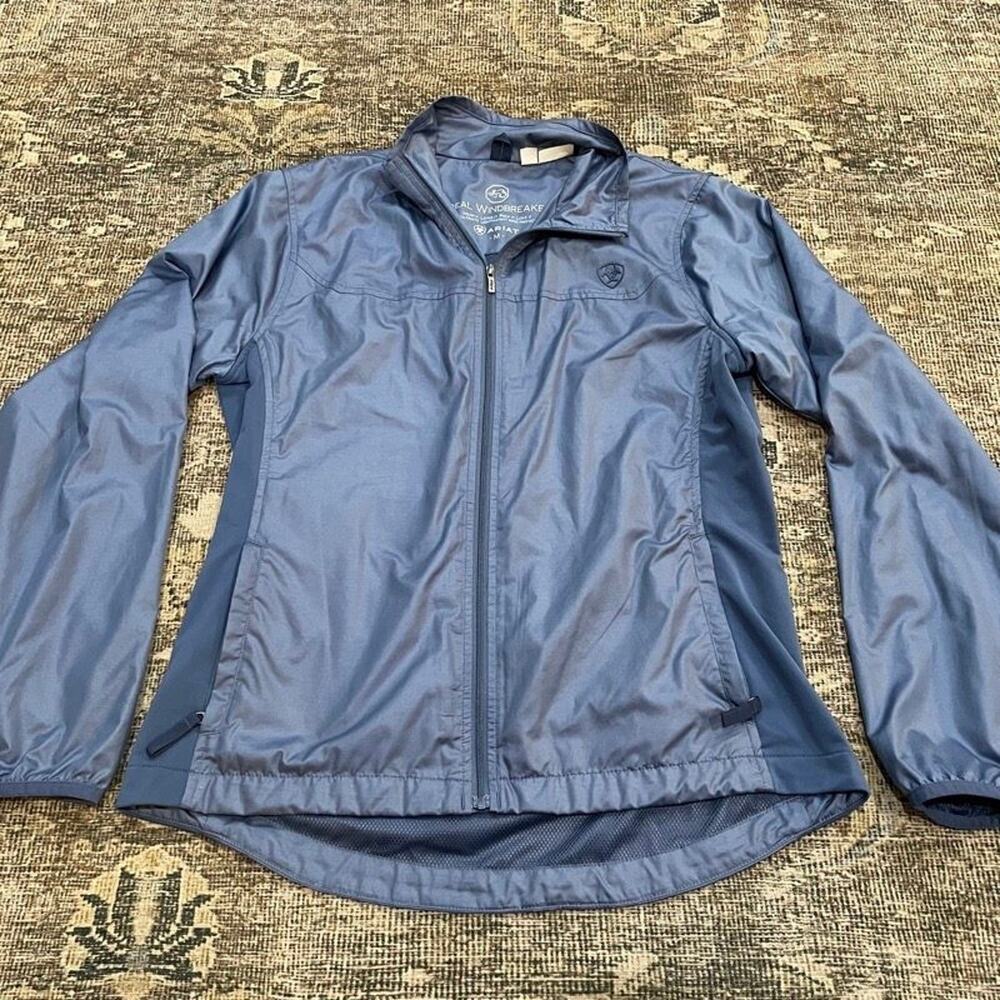 Ariat Ideal Windbreaker Jacket Mens M Blue Full Zip Lightweight Packable Wind
